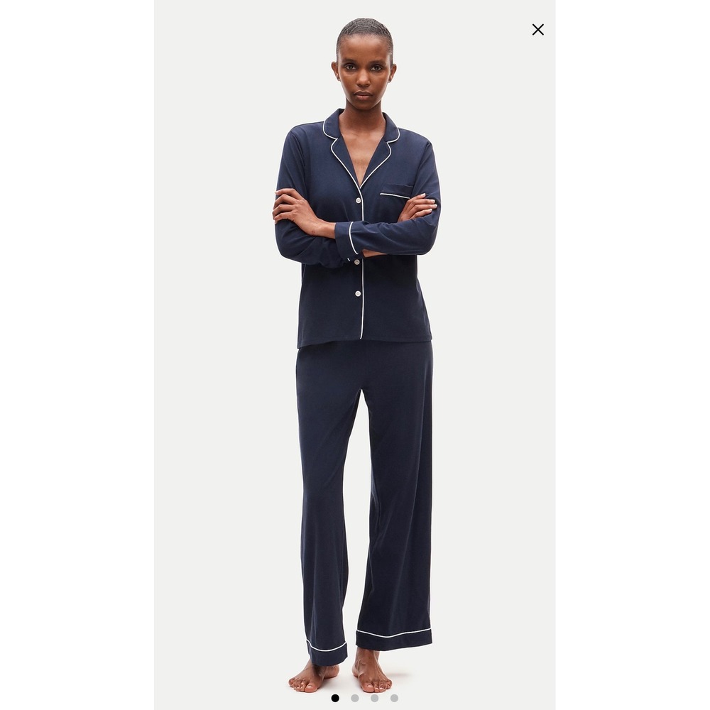J.Crew Pajama Set Medium Navy Blue Cotton Contrast Piping Classic Loungewear